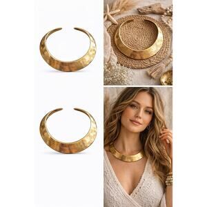 VTG Gold Les Vo Collar Necklace Chunky Statement Choker Boho Minimalist Bold